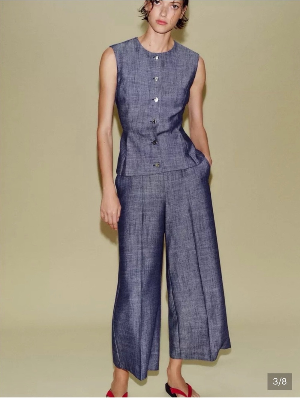 Zara Sleeveless Wide-Leg pants and top Denim Blue